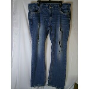 Ariya Jeans Womens 18 Distressed Bootcut Embellished Sequined Medium Wash Blue